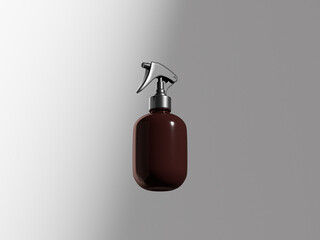 amber glass Trigger spray bottle mockup, round cylindrical PET plastic sprayer packaging, perfume atomizer bottle, water mist dispensor mockup, UV protective spray bottle isolate on clean background