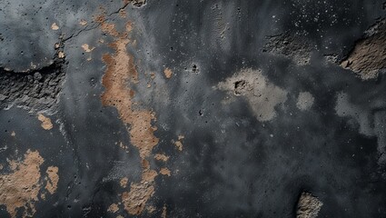 texture of a dark, weathered concrete surface. The style is realistic, capturing the rough and uneven texture typical of aged concrete.