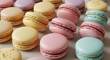 Fototapeta premium Delightful Pastel Macarons: A Colorful Culinary Delight