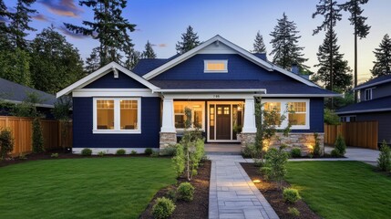 Obraz premium Modern Home Exterior Twilight Evening