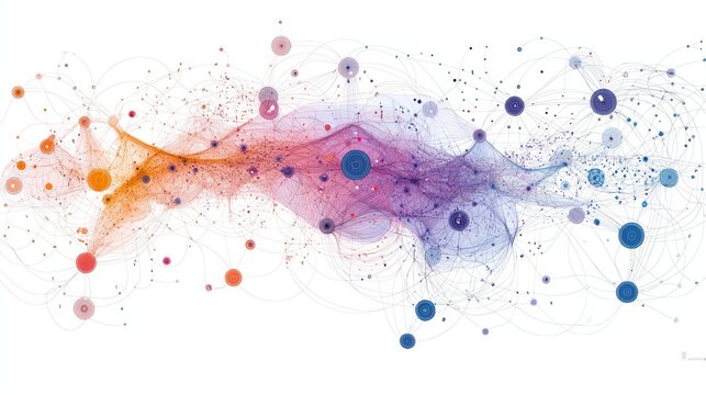 Complex interconnected digital network visualizing data flow with patterns