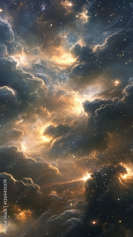 Wall mural clouds of cosmic gas illuminated by distant stars in a stunning nebula formation
