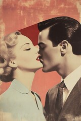 Retro Couple Embrace A Close Kiss With Dramatic Lighting And Textured Backdrop Vintage Inspired Moment