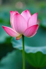Obraz premium Delicate pink lotus flower petals unfolding from a central stem, pastel, nature, spring