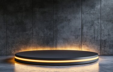 Dark Concrete Display Podium, Illuminated Circle, Product Showcase