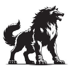 Fenrir silhouette, a fearsome wolf awaiting the final battle - Fenrir illustration - Fenrir vector - mythical creature silhouette
