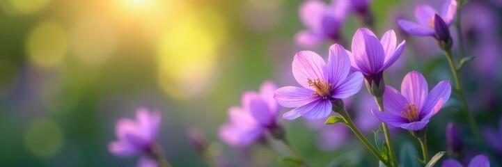 Fototapeta premium delicate purple flowers swaying gently in breeze, nature, garden blooms