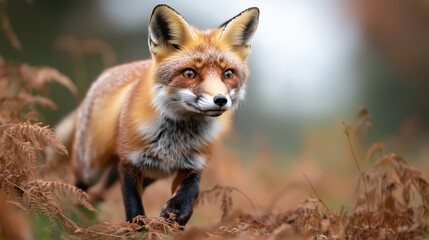 Fototapeta premium Autumn Sunlight Illuminating Fox Against Defocused Forest