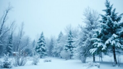Fototapeta premium Sparkling snowflakes gently fall on a serene winter landscape, serene, snowfall