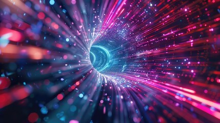 Fototapeta premium Dynamic holographic vortex swirling with neon lights and cosmic energy