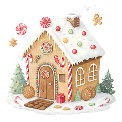 Watercolor gingerbread house collection