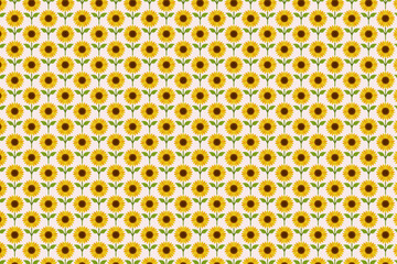 Simple Sunflower Pattern Vector Isolated on White Background Floral Decoration Bright Yellow Petals Green Leaves Botanical Art for Posters Wall Art Fabric Printing