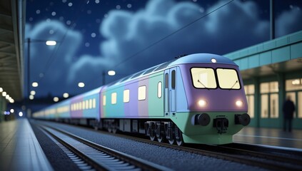 Fototapeta premium train, model train, toy train, electric train, high speed train, pastel, focus, train scene, black, white, railroad tracks, station, train station, train, travel, tourism, leisure, 3d, toy, background