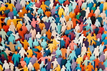 Colorful Paper Cut-Out Crowd of Diverse People in a Vibrant Community Scene and teamwork concept