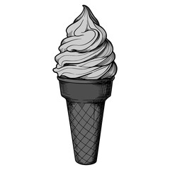 Vector line art illustration an ice cream cone