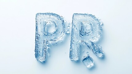 Creative display of water ice letters representing the initials PR on a clean background
