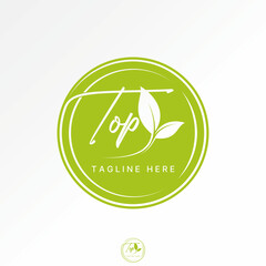 Logo design graphic concept creative premium vector stock image top sell text word Top script art stalk leave leaf dinner plate spa food herbal garden