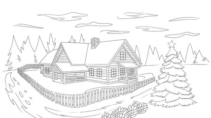 Intricate Home Design Outline for Coloring Book