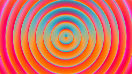 Naklejka premium Colorful concentric rings pattern with glowing neon fusion of pink orange cyan creates a dreamy futuristic illusion. Retro-futuristic artwork for banner, poster or modern visual art project. Vector