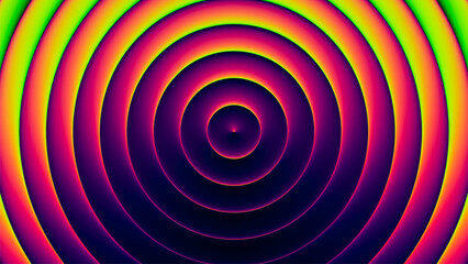 Colorful dreamy futuristic concentric rings pattern with soft glowing neon gradient circles. Psychedelic vibrant radial design for banner, poster or modern visual art project. Vector illustration