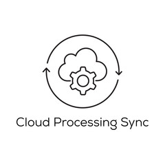 Cloud Processing Sync Icon – Automated IT Operations and Data Integration- Vector Editable Stroke Line icon