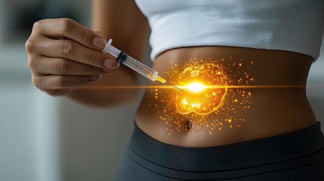 a person is injecting weight loss pen on belly where pancrease is located, inflammed