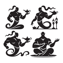 Supernatural Genie silhouette, a being of cosmic wisdom - Genie illustration - Genie vector - mythical creature silhouette
