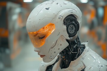 Fototapeta premium AI Human Robot Hybrid Superhuman with Artificial Intelligence Brain