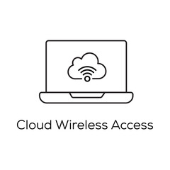 Cloud Wireless Access Icon – Internet-Enabled Cloud Computing - Vector Editable Stroke Line icon