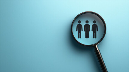 Human resources Minimalist human resource illustration with magnifying glass focusing on people. This conveys importance of teamwork and collaboration in professional setting. Search job