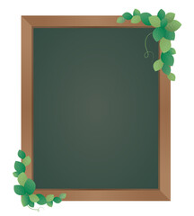 葉と木枠で縁取られた黒板　メッセージボード