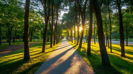 Obraz premium A panoramic view of an autumn forest with tall trees and vibrant leaves, showcasing the beauty of nature in its changing seasons