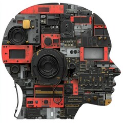 Fototapeta premium Human Head Composed of Technological Components - Artificial Intelligence Concept