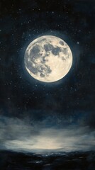 Naklejka premium Bright full moon illuminating a tranquil landscape with stars in a night sky