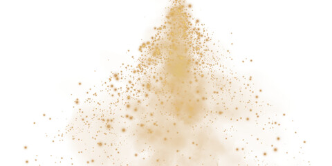 Fantastic golden smoke background. Magic golden smoke with glitter and small particles of twinkling stars. Fog with luminous particles. Yellow vapor with stardust. Morning fog over land or water. PNG
