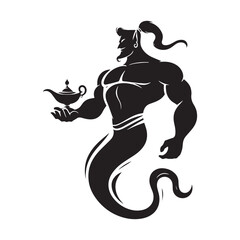 Obraz premium The unseen force Genie silhouette, an entity of the unknown - Genie illustration - Genie vector - mythical creature silhouette 