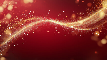 Golden Sparkles on Red: A luxurious and elegant design featuring a shimmering gold wave of sparkling particles on a deep red background.