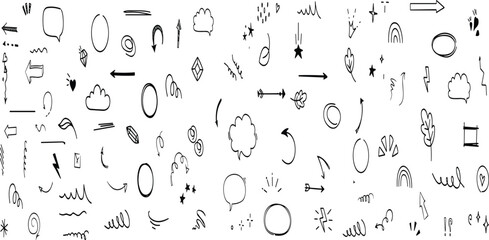 drawn brush stroke, highlight, speech bubble, underline, sparkle element