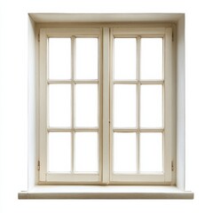Obraz premium A classic double-hung window with white framing and multiple panes, set against a white background, allowing light to filter through.