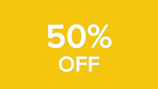 50% Off banner motion graphic in yellow background and green screen. Features animated text perfect for promotions, e-commerce, and social media ads.
