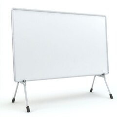 A clean whiteboard on a modern stand, ideal for presentations or meetings, set against a white background. The board features a sleek design with metal legs.