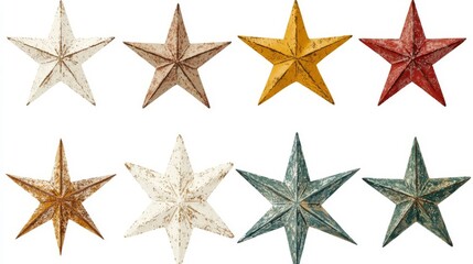 Obraz premium Decorative star ornaments in various colors arranged in a symmetrical pattern on a white background