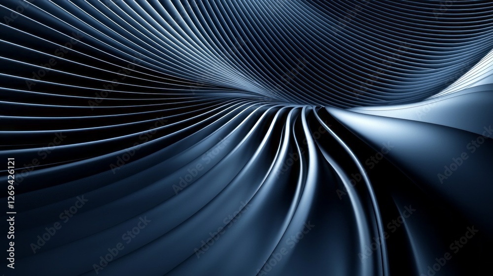Poster Swirling waves of intricate patterns create a mesmerizing visual experience, blending dark blue and white tones in a modern abstract composition that evokes fluidity and depth