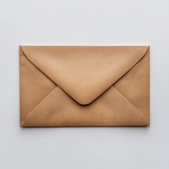 A closed brown envelope placed on a light gray background, showcasing its smooth texture and classic design for correspondence or packaging.