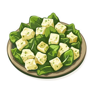salad with tofu and spinach on plate clip art preview