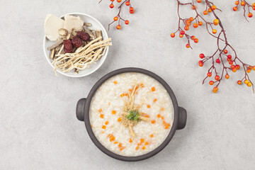Add chicken and porridge. Cut the chicken into pieces, strain through a large sieve to loosen the...