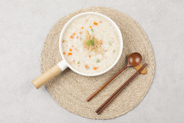 Add chicken and porridge. Cut the chicken into pieces, strain through a large sieve to loosen the...