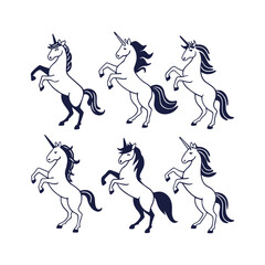 Magical Unicorn Silhouettes Isolated Vector Clip Art Collection