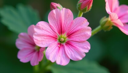 Obraz premium Detail of soft pink geranium petals on a green stem, petal, soft, microscopic