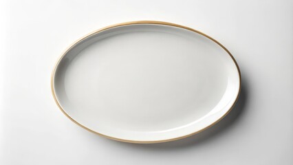 Oval Plate with Gold Rim on White Background